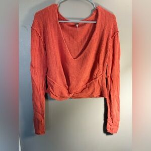 Free People Coral Ribbed Twist Blouse